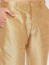 Vastramay Men's Maroon Matka Silk Nehru Jacket With Rose Gold Silk Blend Kurta and Pant style Pyjama Set